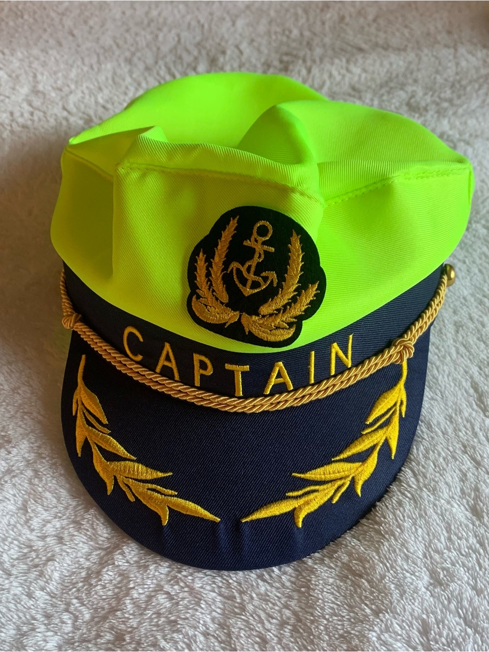 Vibrant Neon Yellow Yacht Captain Costume Hat